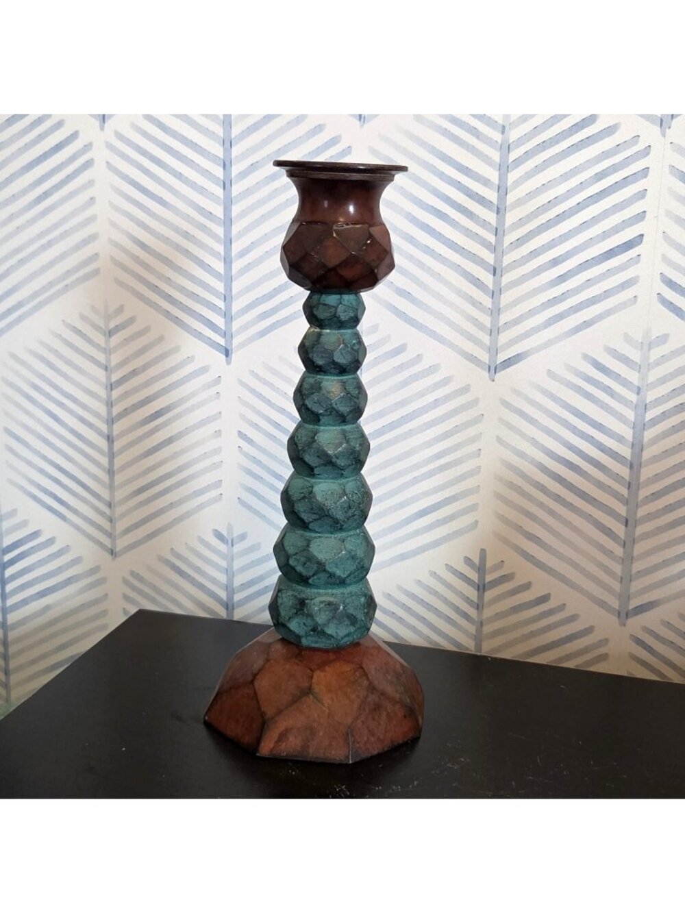 9.5" Heavy Blue & Brown Taper Candle Holder Made In India